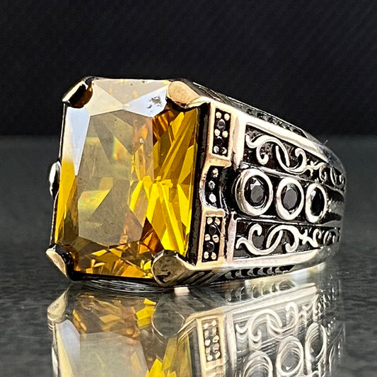 Citrine Stone 925 Sterling Silver Men Ring