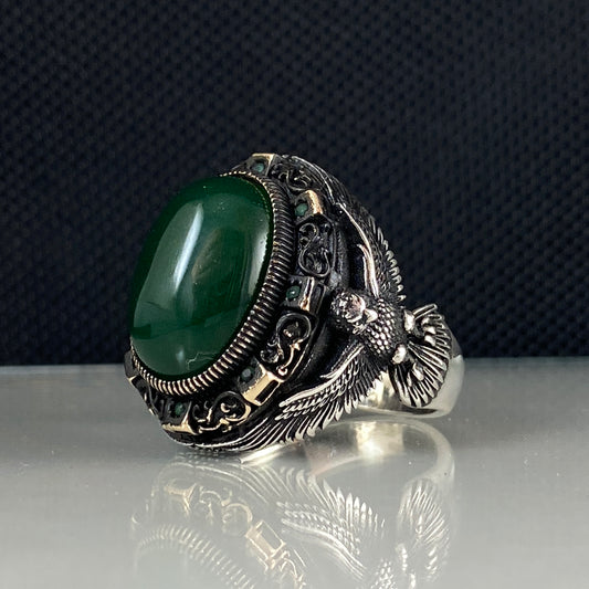 Green Agate Gemstone 925 Sterling Silver Men Handmade Ring