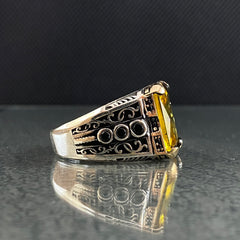 Citrine Stone 925 Sterling Silver Men Ring