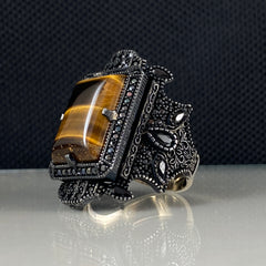 Brown Tiger Eye Stone 925 Sterling Silver Men Handmade Ring