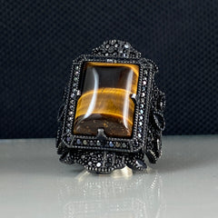 Brown Tiger Eye Stone 925 Sterling Silver Men Handmade Ring