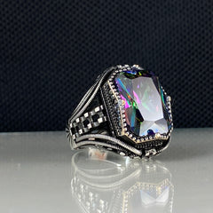 Mystic Topaz 925 Sterling Silver Men Handmade Ring