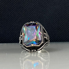 Mystic Topaz 925 Sterling Silver Men Handmade Ring