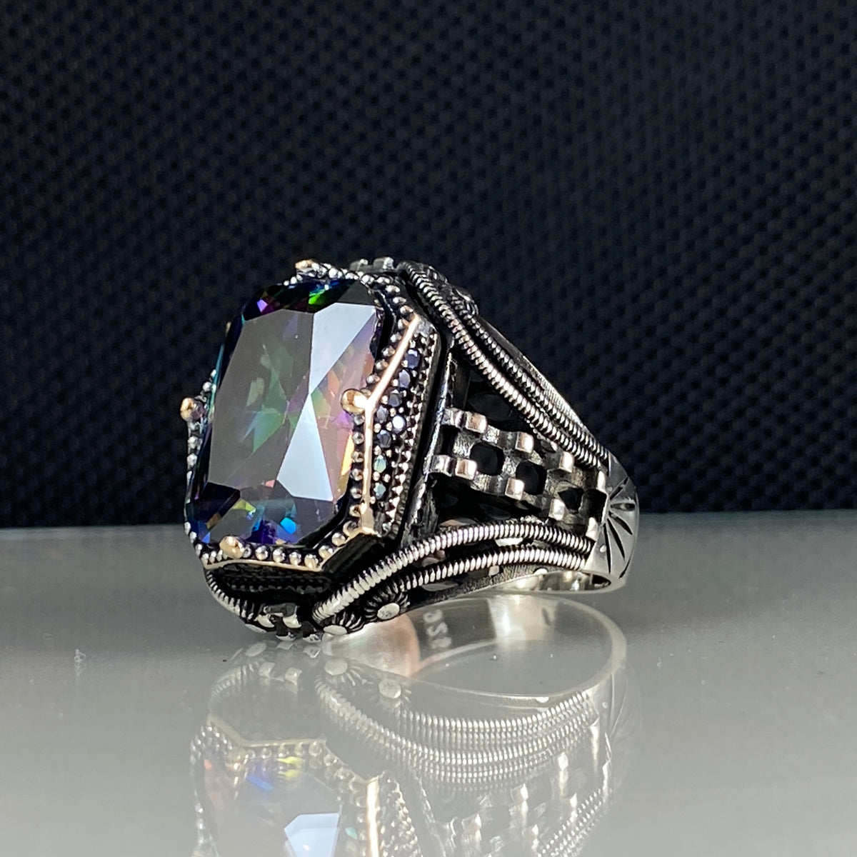 Mystic Topaz 925 Sterling Silver Men Handmade Ring