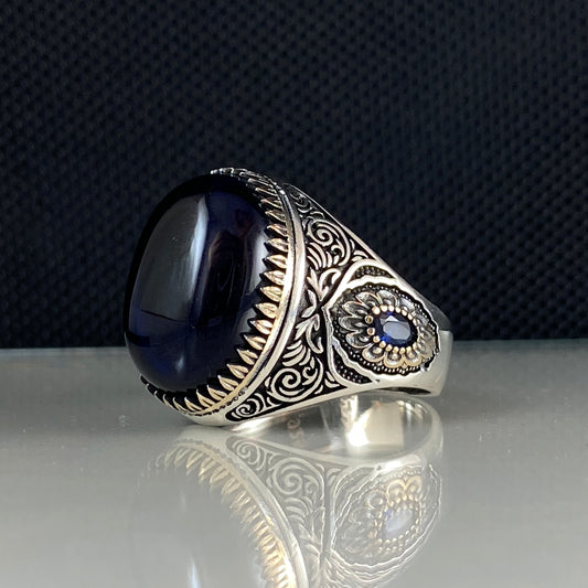 Classic Onyx Stone Black Color 925 Sterling Silver Men Handmade Ring