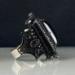 Black Onyx Gemstone 925 Solid Silver Men Handmade Ring