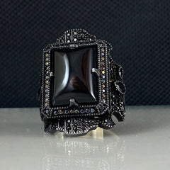 Black Onyx Gemstone 925 Solid Silver Men Handmade Ring