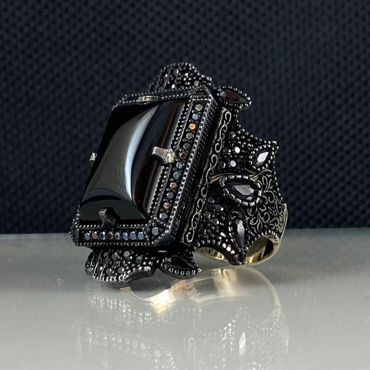 Black Onyx Gemstone 925 Solid Silver Men Handmade Ring