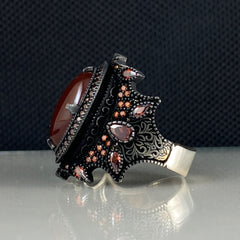 Red Agate Gemstone 925 Solid Silver Men Ring