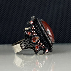 Red Agate Gemstone 925 Solid Silver Men Ring