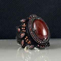 Red Agate Gemstone 925 Solid Silver Men Ring