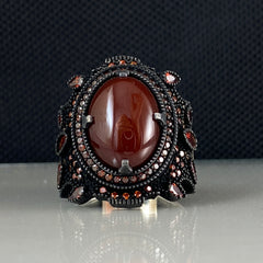 Red Agate Gemstone 925 Solid Silver Men Ring