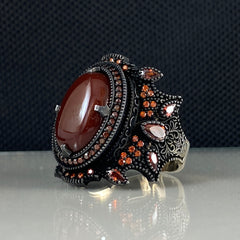 Red Agate Gemstone 925 Solid Silver Men Ring