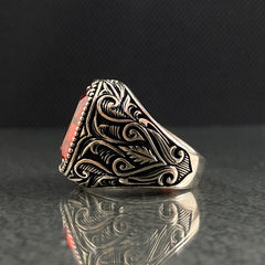 Red Ruby Stone 925 Sterling Silver Men Ring