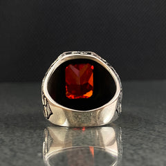 Red Ruby Stone 925 Sterling Silver Men Ring