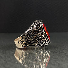 Red Ruby Stone 925 Sterling Silver Men Ring