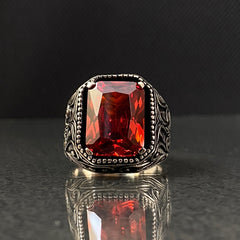 Red Ruby Stone 925 Sterling Silver Men Ring