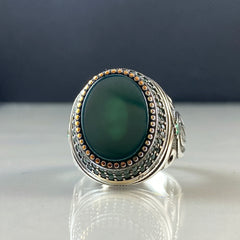 Green Agate Gemstone 925 Sterling Silver Men Ring