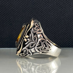 Yellow Citrine Stone 925 Solid Silver Men Handmade Ring