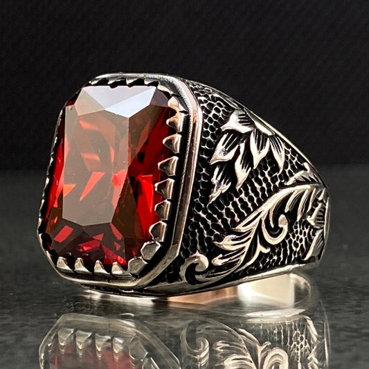 925 Sterling Silver Ruby Gemstone Men Ring