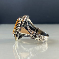 Brown Tiger Eye Stone 925 Silver Men Ring