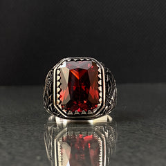 925 Sterling Silver Ruby Gemstone Men Ring