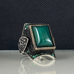 Green Agate Gemstone 925 Sterling Silver Men Handmade Ring