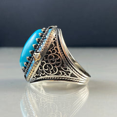 Oval Turquoise Stone 925 Silver Handmade Ring