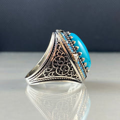 Oval Turquoise Stone 925 Silver Handmade Ring