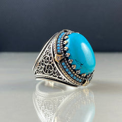 Oval Turquoise Stone 925 Silver Handmade Ring