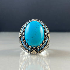 Oval Turquoise Stone 925 Silver Handmade Ring