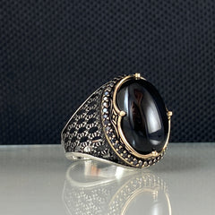 Onyx Gemstone Black 925 Solid Silver Men Handmade Ring