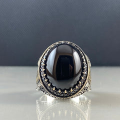 Black Onyx Gemstone 925 Solid Silver Men Ring