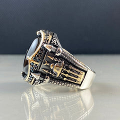 Mosque Onyx Stone Black 925 Sterling Silver Men Ring