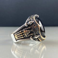 Mosque Onyx Stone Black 925 Sterling Silver Men Ring