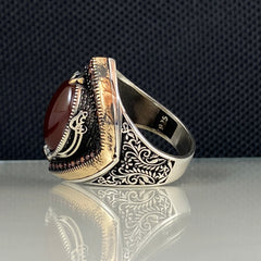 Red Agate Gemstone 925 Solid Silver Men Handmade Ring