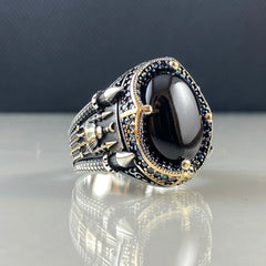 Mosque Onyx Stone Black 925 Sterling Silver Men Ring