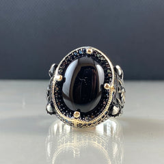 Mosque Onyx Stone Black 925 Sterling Silver Men Ring