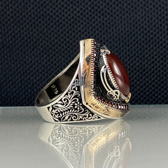 Red Agate Gemstone 925 Solid Silver Men Handmade Ring