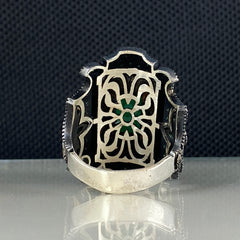 Large Green Agate Stone 925 Solid Silver Men Ring