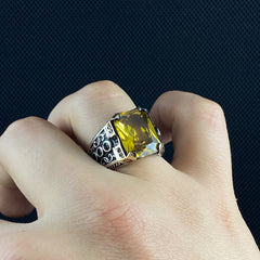 Citrine Stone 925 Sterling Silver Men Ring