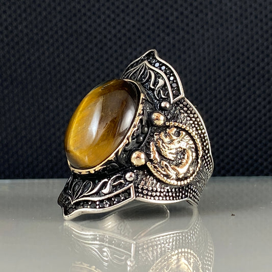 Archer Thumb Tiger Eye Brown Stone 925 Solid Silver Men Ring