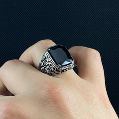 Black Onyx Stone 925 Sterling Silver Men Ring