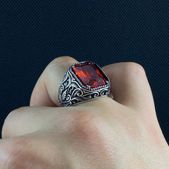 Red Ruby Stone 925 Sterling Silver Men Ring