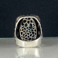 Blue Aquamarine Stone 925 Solid Silver Men Ring