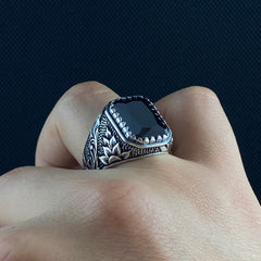 925 Silver Onyx Gemstone Men Ring