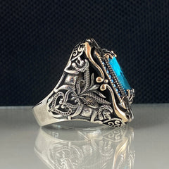 Blue Aquamarine Stone 925 Solid Silver Men Ring