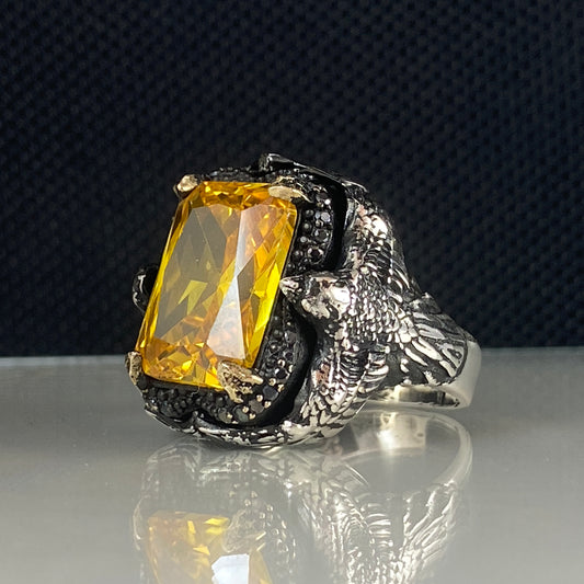 Yellow Citrine Stone 925 Sterling Silver Men Ring