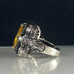 Yellow Citrine Stone 925 Sterling Silver Men Ring