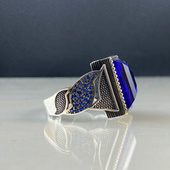 Sapphire Gemstone 925 Solid Silver Men Handmade Ring